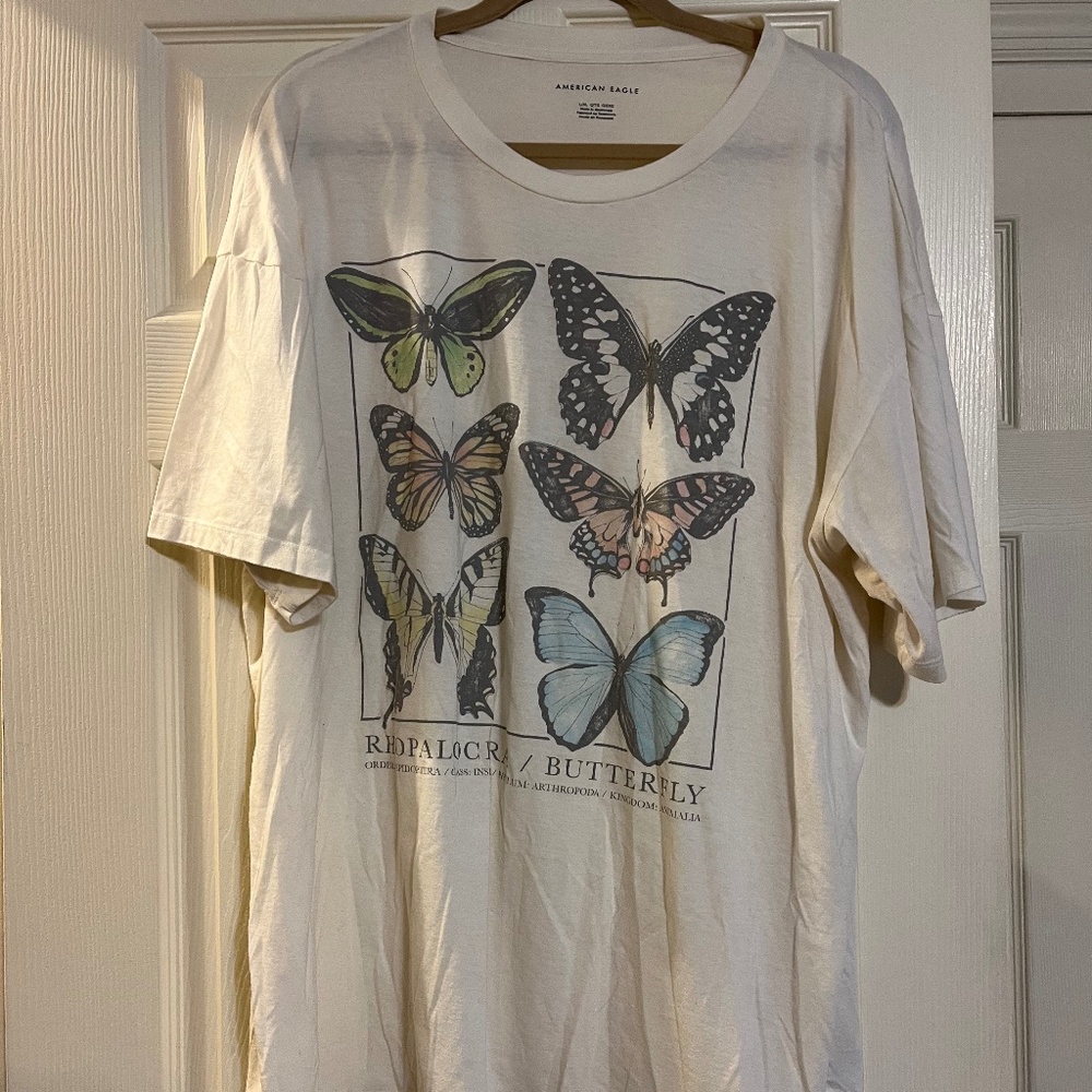 American Eagle White Butterfly Tee